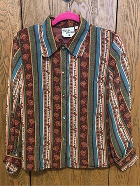 Hippie Shake-Floral Stripe Sheer Blouse